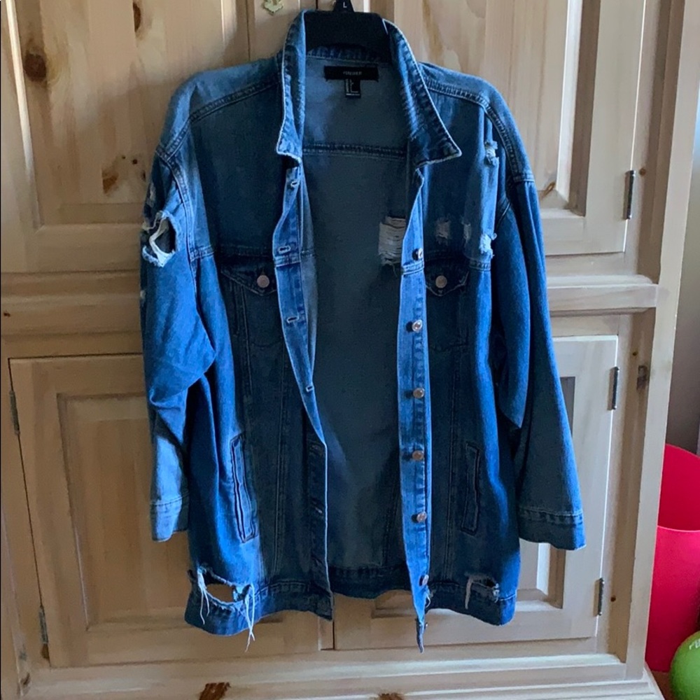 Frayed Forever 21 Long Denim Jacket